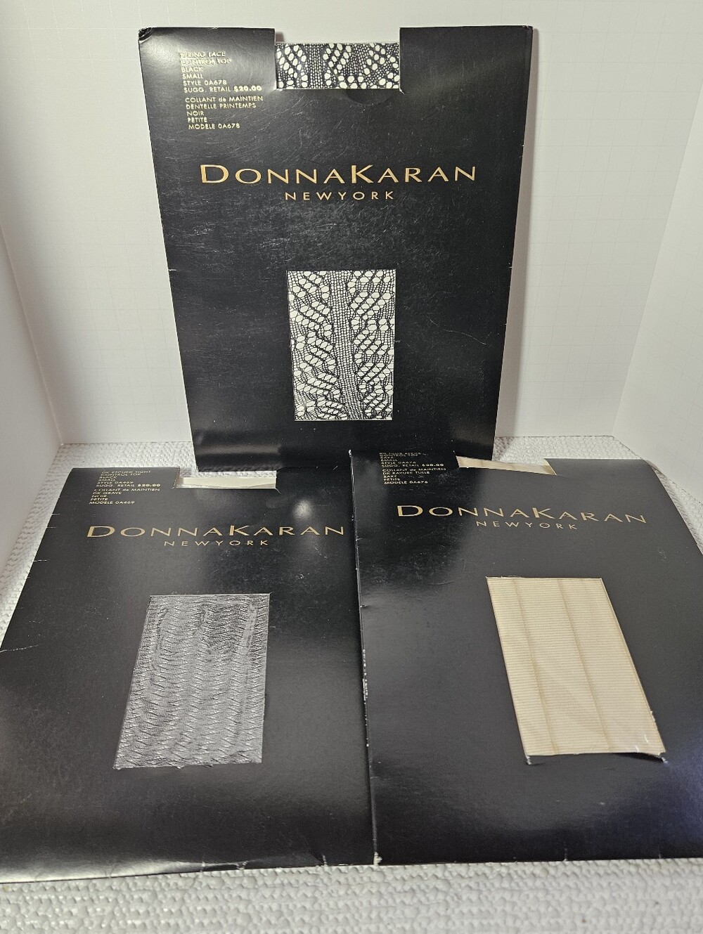 VTG 90s Donna Karan New York Hosiery 3 Pack Lot Small Deadstock NIP Lace Ribbed